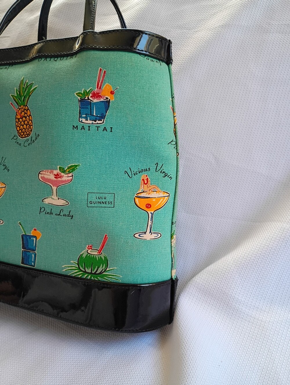 Lulu Guinness Tropical Cocktail Bag Teal Black Whimsical Women's Handbag - Picture 6 of 11